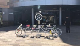 from: https://www.fox5vegas.com/news/ghost-bike-memorial-installed-at-downtown-summerlin/article_c2ed1e1e-959f-11eb-bc9c-2f4c982b6944.html?block_id=994400 A ghostbike with 5 saddles
