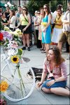 Leah L. Jones for The Washington Post Catherine McCarthy writes a note in rememberance of her friend Alice Swanson who was hit by a truck and killed in the area of Connecticut Ave and R St. NW.